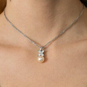 925 Silver Pearl Pendant Necklace b50